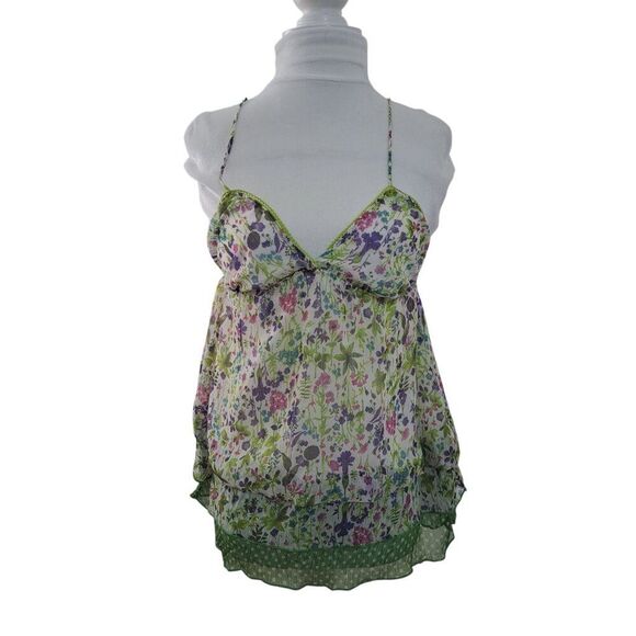 Zara Women's Sleeveless Green Floral Y2k Babydoll Coquette Top Sz Small - Picture 3 of 8